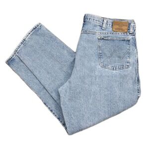 Wrangler Jeans Size 42x30 Rugged Wear Blue Straight Leg Denim Pants Mens USA SK8